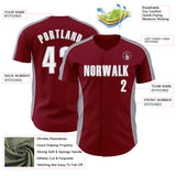 Custom Crimson White-Gray Classic Color Block Side Panel Stripe Authentic Baseball Jersey