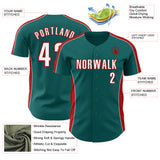 Custom Teal White-Red Classic Color Block Side Panel Stripe Authentic Baseball Jersey