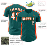 Custom Teal White-Orange Classic Color Block Side Panel Stripe Authentic Baseball Jersey
