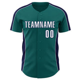 Custom Teal White-Navy Classic Color Block Side Panel Stripe Authentic Baseball Jersey