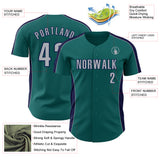 Custom Teal Gray-Navy Classic Color Block Side Panel Stripe Authentic Baseball Jersey