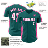 Custom Teal White-Pink Classic Color Block Side Panel Stripe Authentic Baseball Jersey