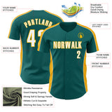 Custom Teal White-Gold Classic Color Block Side Panel Stripe Authentic Baseball Jersey