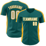 Custom Teal White-Gold Classic Color Block Side Panel Stripe Authentic Baseball Jersey