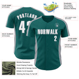 Custom Teal White-Gray Classic Color Block Side Panel Stripe Authentic Baseball Jersey
