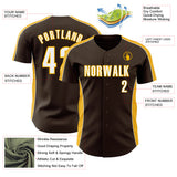 Custom Brown White-Gold Classic Color Block Side Panel Stripe Authentic Baseball Jersey
