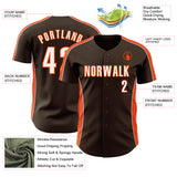 Custom Brown White-Orange Classic Color Block Side Panel Stripe Authentic Baseball Jersey