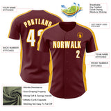 Custom Burgundy White-Gold Classic Color Block Side Panel Stripe Authentic Baseball Jersey