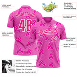 Custom Pink Hot Pink-White 3D Pink Ribbon Breast Cancer Awareness Month Women Health Care Support Performance Polo Shirt