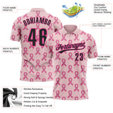 Custom Pink Black 3D Pink Ribbon Breast Cancer Awareness Month Women Health Care Support Performance Polo Shirt