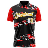Custom Black Yellow-Red 3D Bowling Abstract Grunge Art Performance Polo Shirt