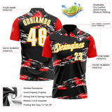 Custom Black Yellow-Red 3D Bowling Abstract Grunge Art Performance Polo Shirt