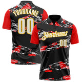 Custom Black Yellow-Red 3D Bowling Abstract Grunge Art Performance Polo Shirt