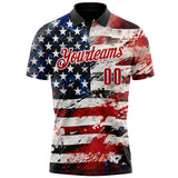 Custom Black Red-White 3D Bowling American Flag Performance Polo Shirt