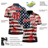 Custom Black Red-White 3D Bowling American Flag Performance Polo Shirt