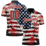 Custom Black Red-White 3D Bowling American Flag Performance Polo Shirt