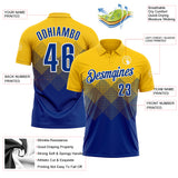 Custom Yellow Royal-White 3D Pattern Design Gradient Square Shape Performance Polo Shirt