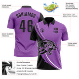 Custom Medium Purple Black-White 3D Pattern Design Animal Leopard Performance Polo Shirt