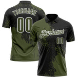 Custom Olive Black-White 3D Pattern Design Abstract Brush Stroke Performance Polo Shirt