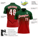 Custom Green White-Red 3D Gradient Square Shape Performance Polo Shirt