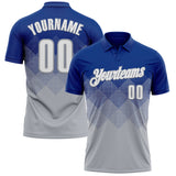 Custom Royal White-Gray 3D Gradient Square Shape Performance Polo Shirt