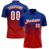 Custom Royal White-Red 3D Gradient Square Shape Performance Polo Shirt