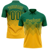 Custom Kelly Green Gold 3D Gradient Square Shape Performance Polo Shirt