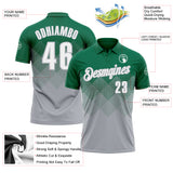 Custom Kelly Green White-Gray 3D Gradient Square Shape Performance Polo Shirt