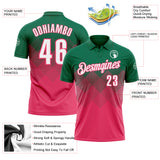 Custom Kelly Green White-Neon Pink 3D Gradient Square Shape Performance Polo Shirt