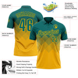 Custom Teal Gold 3D Gradient Square Shape Performance Polo Shirt