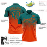 Custom Teal Orange 3D Gradient Square Shape Performance Polo Shirt