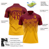 Custom Crimson Gold 3D Gradient Square Shape Performance Polo Shirt
