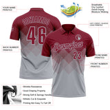 Custom Crimson Gray 3D Gradient Square Shape Performance Polo Shirt