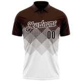 Custom Brown White 3D Gradient Square Shape Performance Polo Shirt