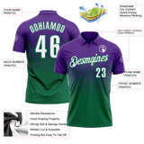 Custom Purple White-Kelly Green 3D Gradient Square Shape Performance Polo Shirt