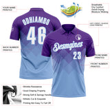 Custom Purple White-Light Blue 3D Gradient Square Shape Performance Polo Shirt