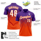 Custom Purple White-Orange 3D Gradient Square Shape Performance Polo Shirt