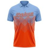 Custom Light Blue Orange 3D Gradient Square Shape Performance Polo Shirt