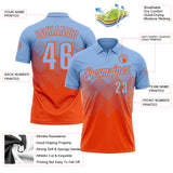 Custom Light Blue Orange 3D Gradient Square Shape Performance Polo Shirt