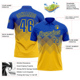 Custom Thunder Blue Yellow 3D Gradient Square Shape Performance Polo Shirt