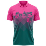 Custom Pink Teal 3D Gradient Square Shape Performance Polo Shirt
