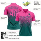 Custom Pink Teal 3D Gradient Square Shape Performance Polo Shirt