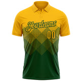 Custom Gold Green 3D Gradient Square Shape Performance Polo Shirt