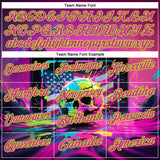 Custom Deep Pink Neon Green 3D American Flag Graffiti Splash Skull Bowling Performance Polo Shirt