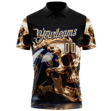 Custom Navy Vegas Gold 3D Metal Skull Bowling Performance Polo Shirt