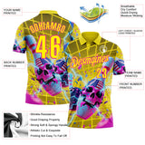 Custom Gold Light Yellow-Deep Pink 3D American Flag Splash Lightning Skull Bowling Performance Polo Shirt