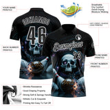 Custom Black White 3D Galaxy Leopard Print Skull Bowling Performance Polo Shirt