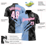 Custom Graffiti Pattern White Black Light Blue-Pink 3D Scratch Performance Polo Shirt