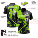 Custom Black Neon Green Steel Gray-White 3D Pattern Design Animal Wolf And Splash Performance Polo Shirt