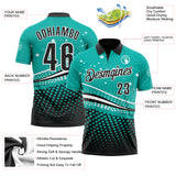 Custom Aqua Black-White 3D Pattern Design Star And Geometric Shapes Performance Polo Shirt